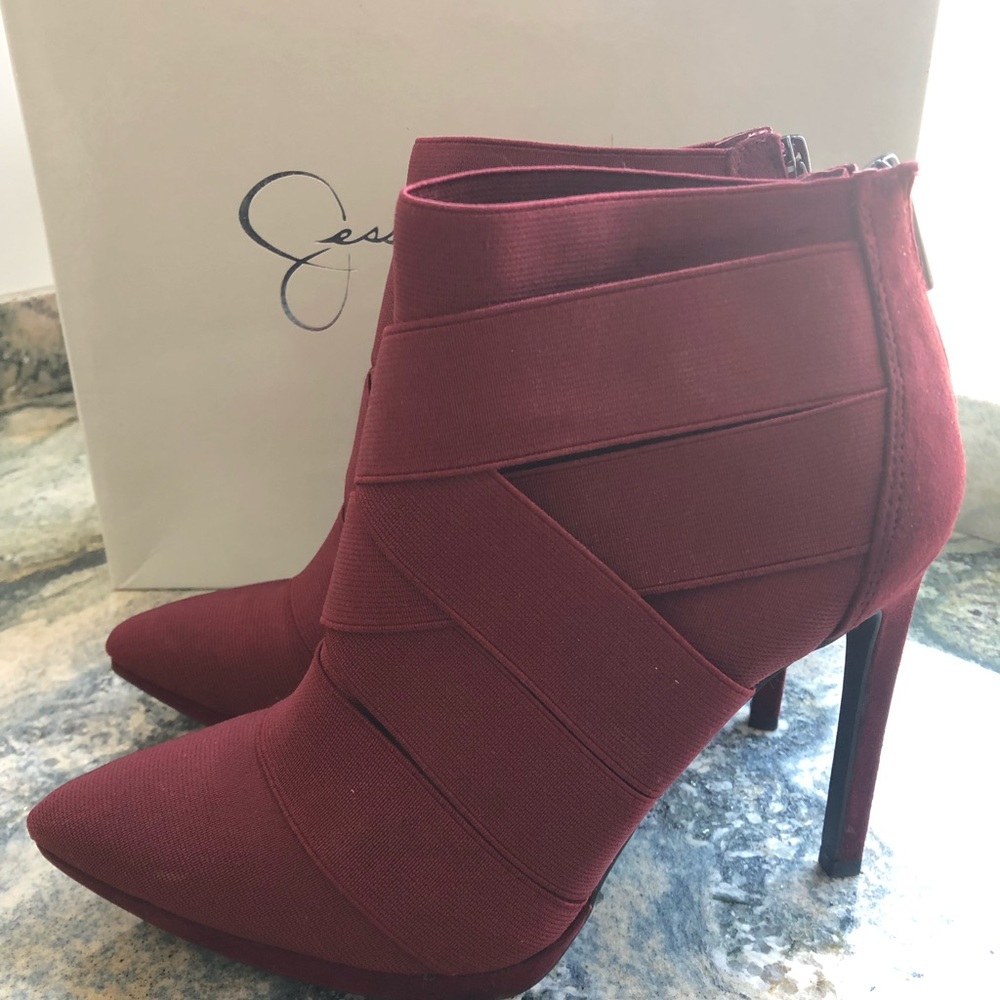 High Heel Bootie Maroon Bandage Design
